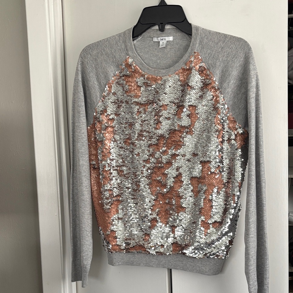 Bar III Gray Sweater with Rose Gold & Silver Reversible Sequins